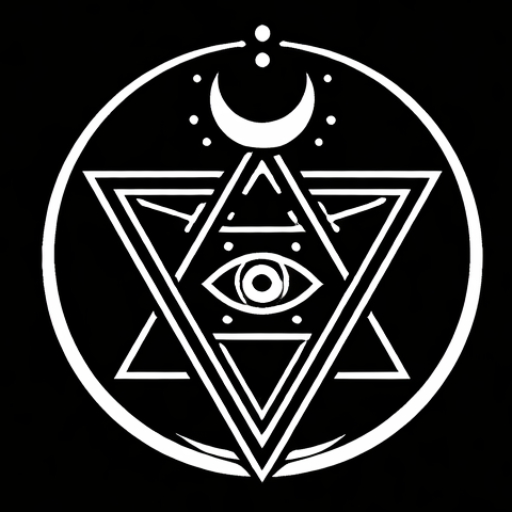 Image of a occult symbol containing a pentagram with an eye in the middle, a moon above - all inside a circle of power
